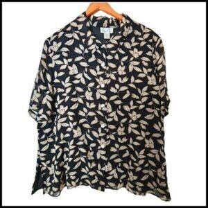 Anne Carson Black 100% Silk Floral Flower‎ Print Women's Plus Size 2X